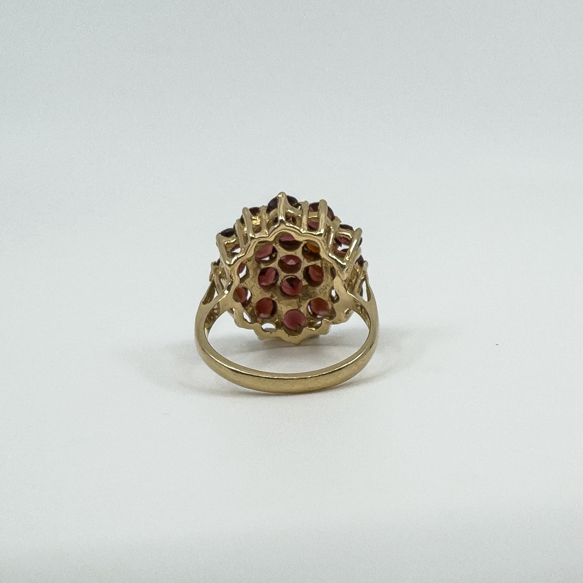 Large Vintage 9ct Gold Garnet Cocktail Cluster Ring Size L
