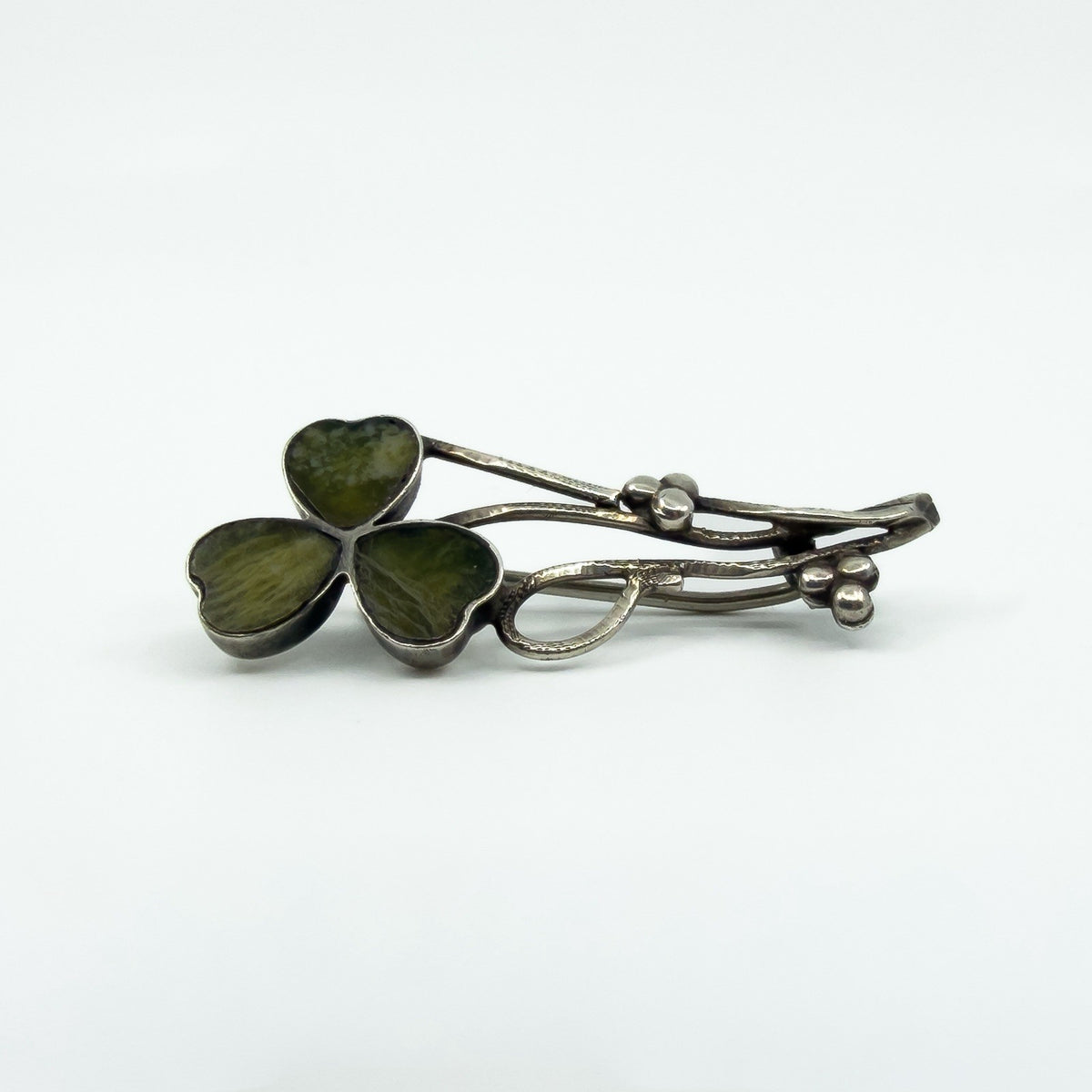 Antique 1909 Sterling Silver Celtic Lucky Irish Connemara Shamrock Brooch 925