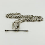 Vintage Sterling Silver Fancy Figaro Link 17” Albert Chain & T-Bar 925