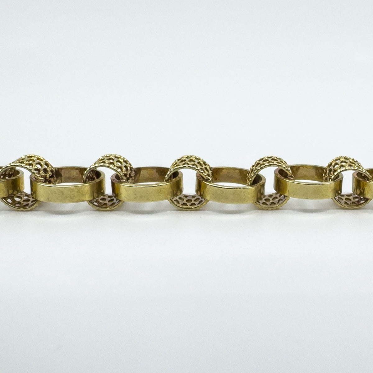 Vintage 9ct Gold Chunky Fancy Links 8” Bracelet 375 (London 1974) 14g