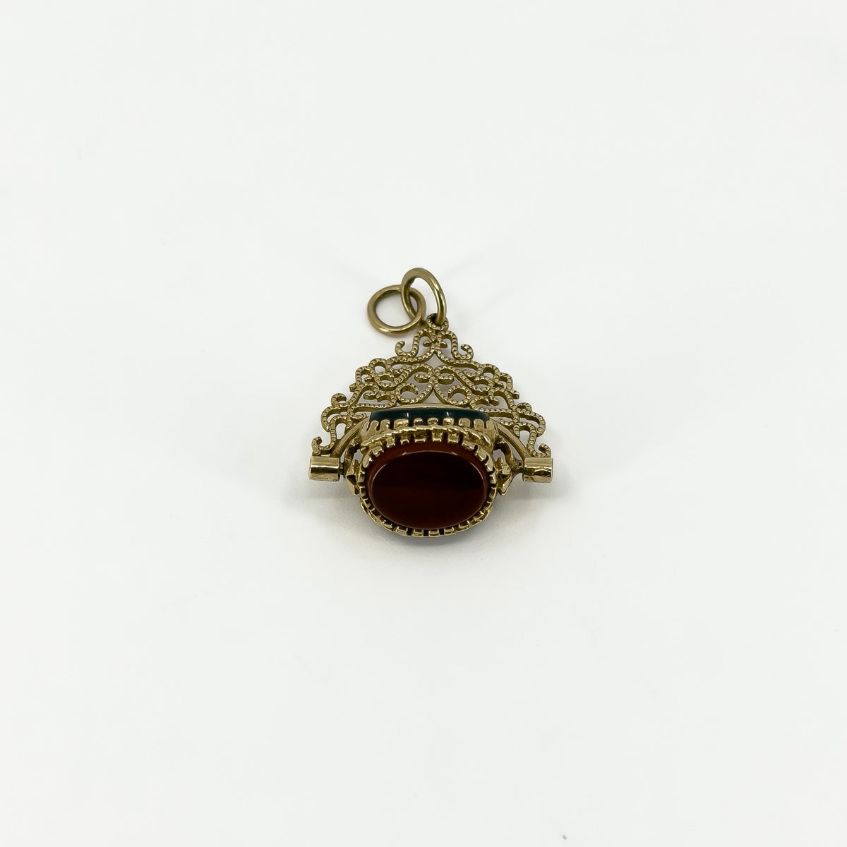 Vintage 9ct Gold Spinning Bloodstone Black Onyx & Carnelian Fob Pendant 375