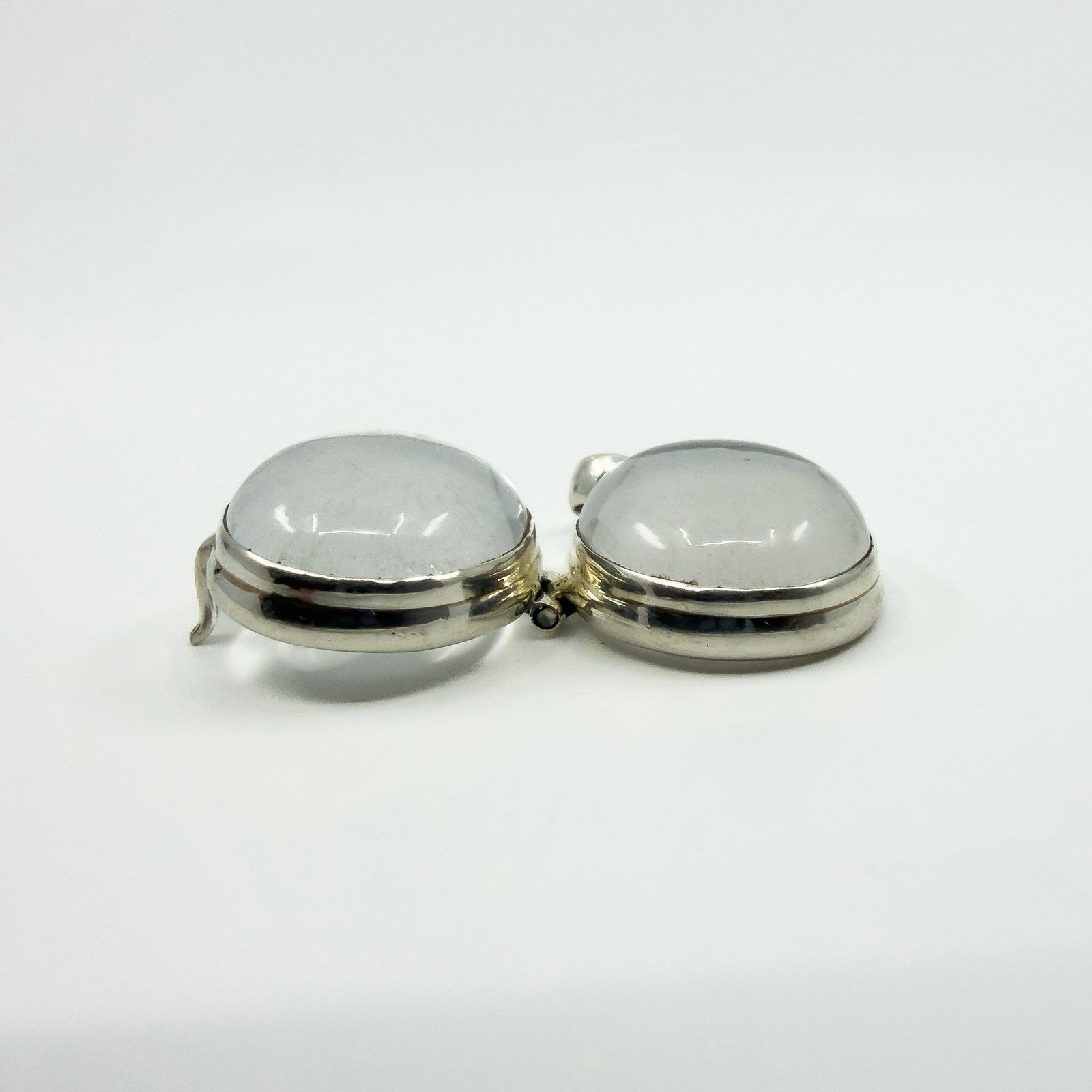 Large Chunky Sterling Silver Oval Double Sided Glass Orb Photo Locket 925