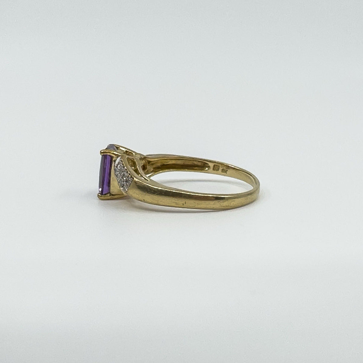 Vintage 9ct Gold 1.75ct Diamond & Amethyst Ring 375 Size R 2004