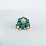 Antique 14ct Gold Pearl & Turquoise Ring Size L