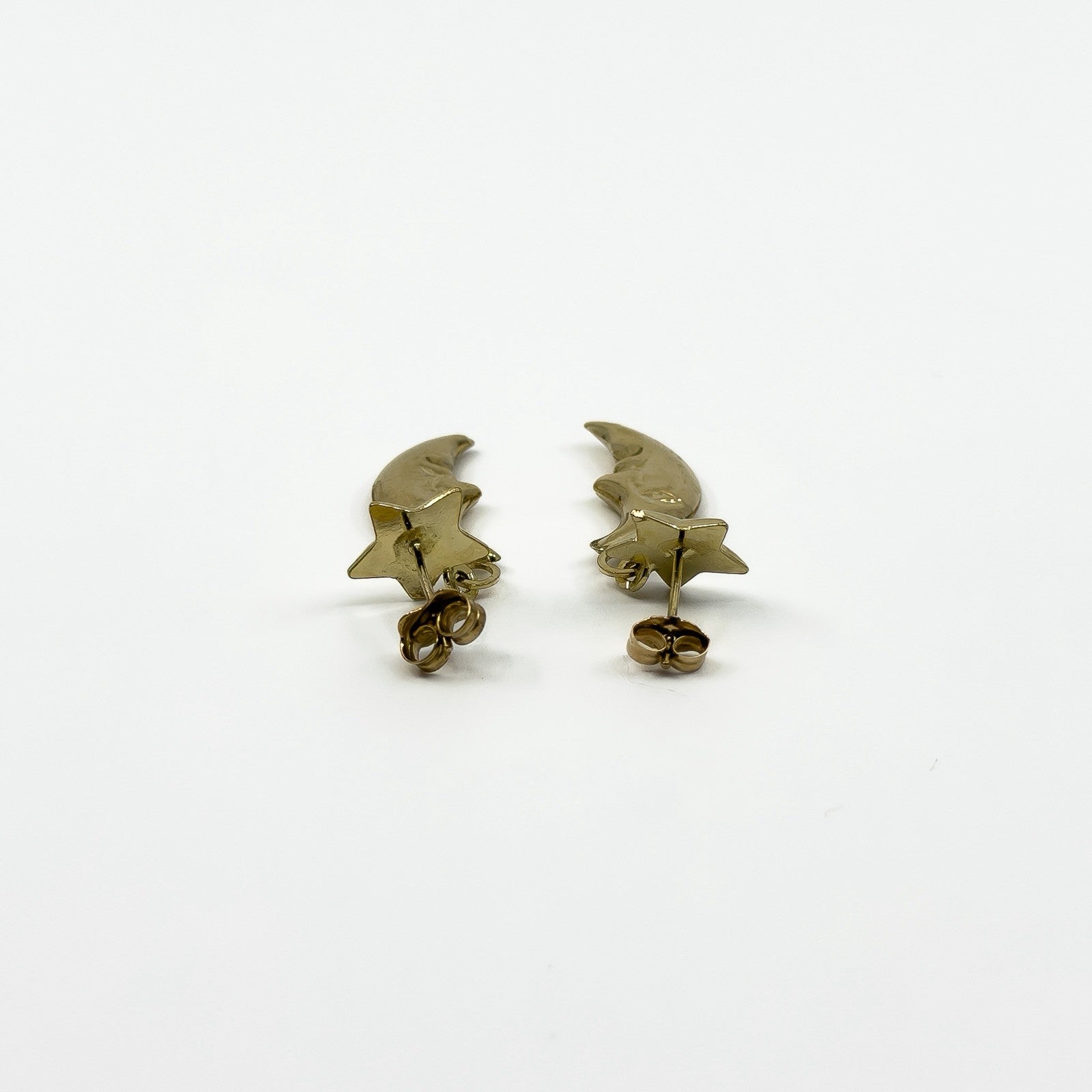 Vintage 9ct Gold Celestial Moon & Star Dangle Drop Earrings 375