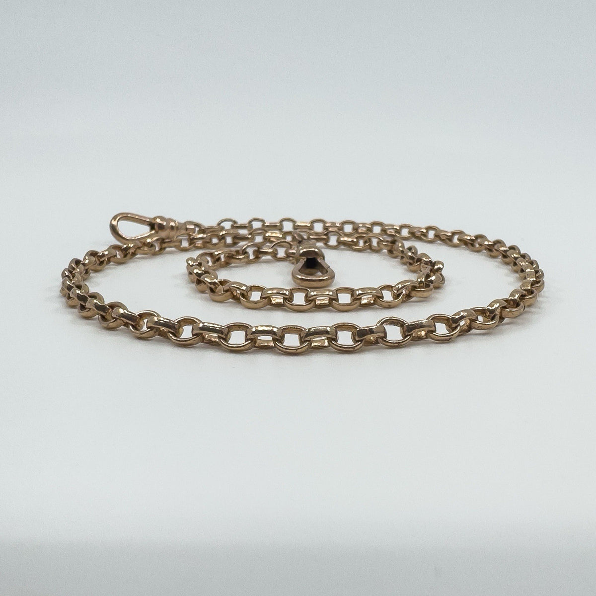 Vintage 9ct Rose Gold 15.8” Belcher / Rolo Chain Necklace 2x Dog Clips 375 10.5g