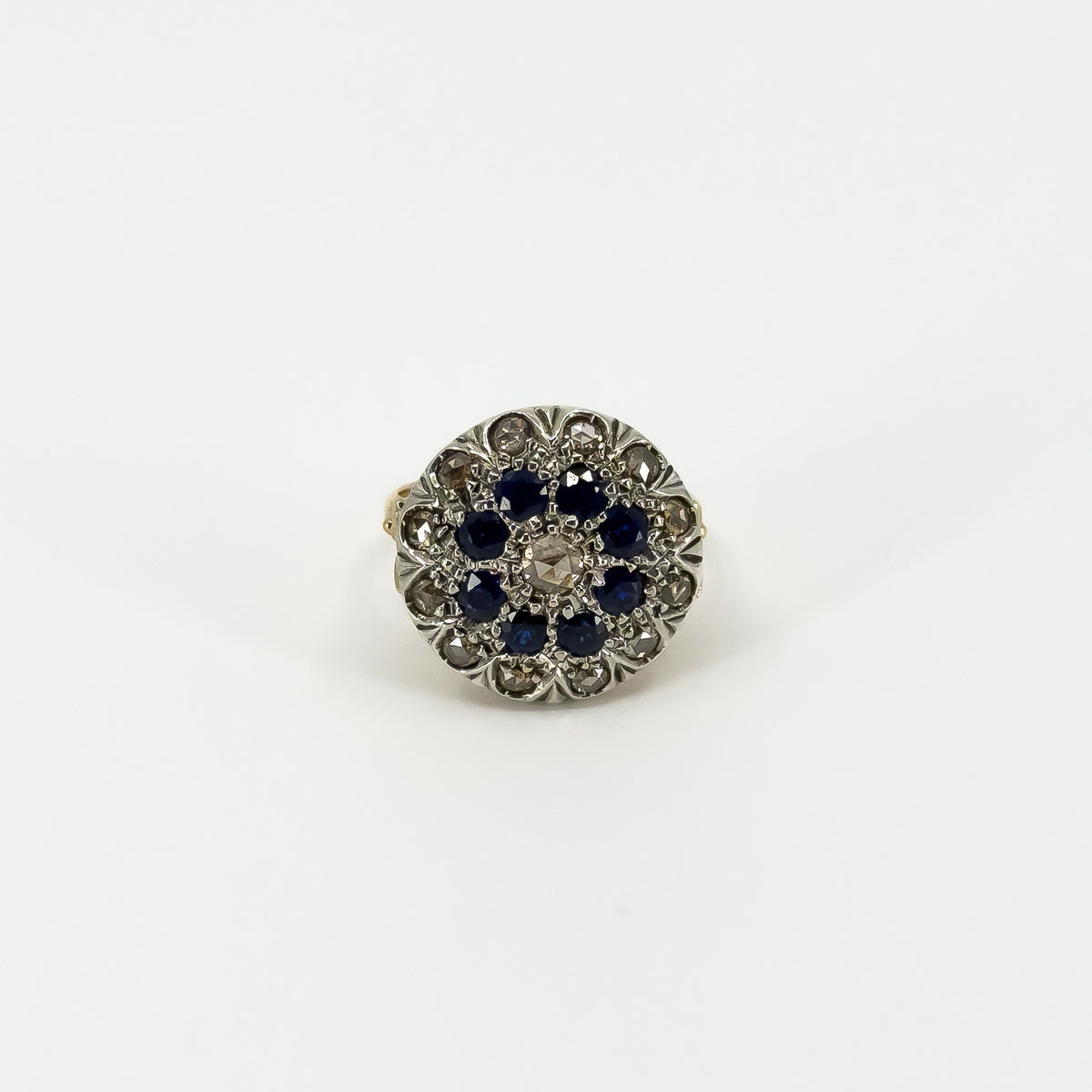 Antique Edwardian 14ct Gold Rose Cut Diamond & Sapphire Bombe Ring 585 Size O P