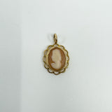 Vintage 9ct Gold Small Oval Carved Shell Cameo Pendant 375 (Left Facing)