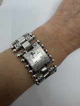 RARE Antique Victorian Sterling Silver Floral Engraved Book Chain Bracelet 925