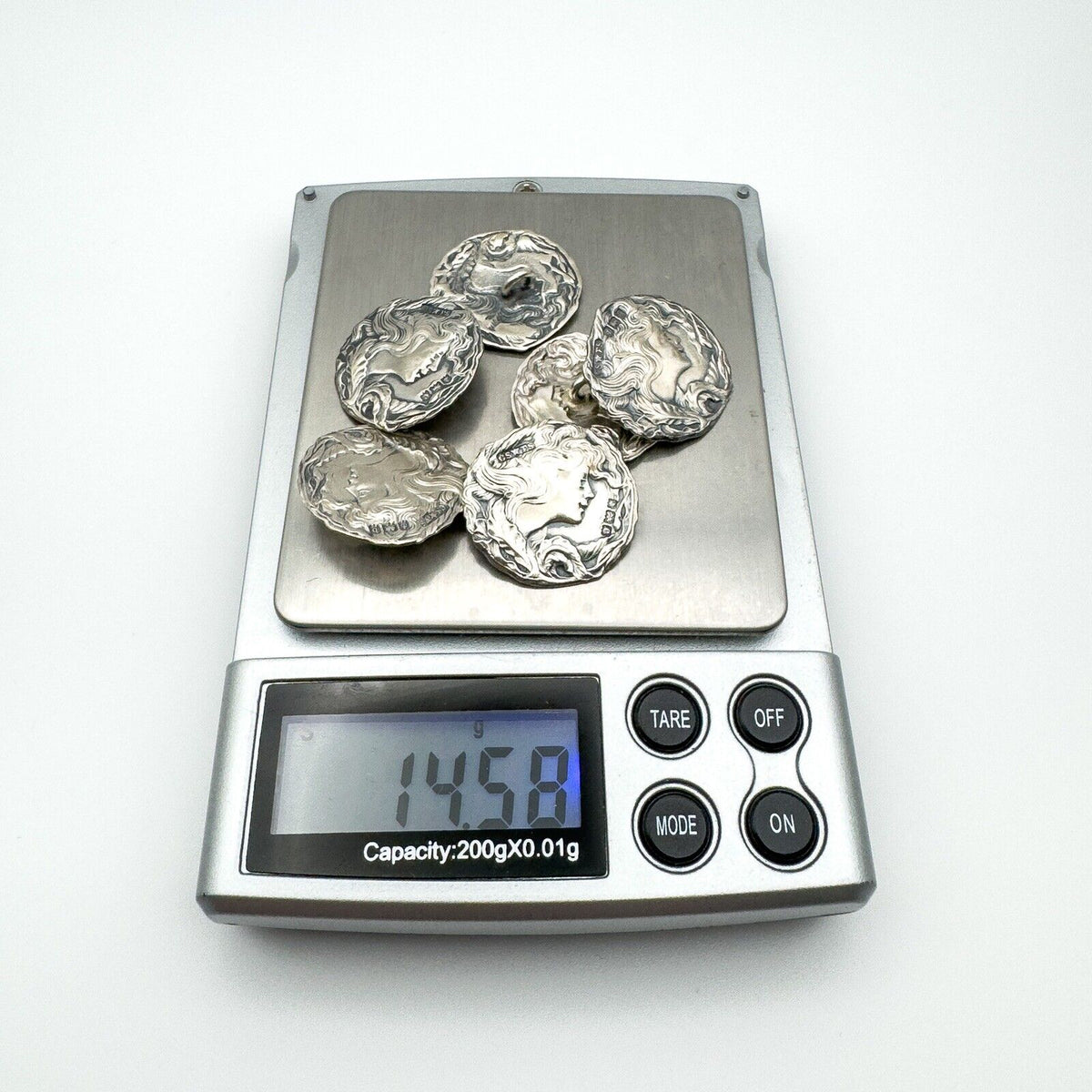 Set of 6 Art Nouveau Buttons in Sterling Silver 925 (Birm 1901) Antique by CF FS