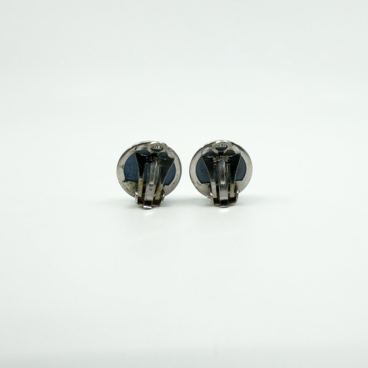 Vintage Sterling Silver Jasper Ware Blue Cameo Clip on Earrings 925