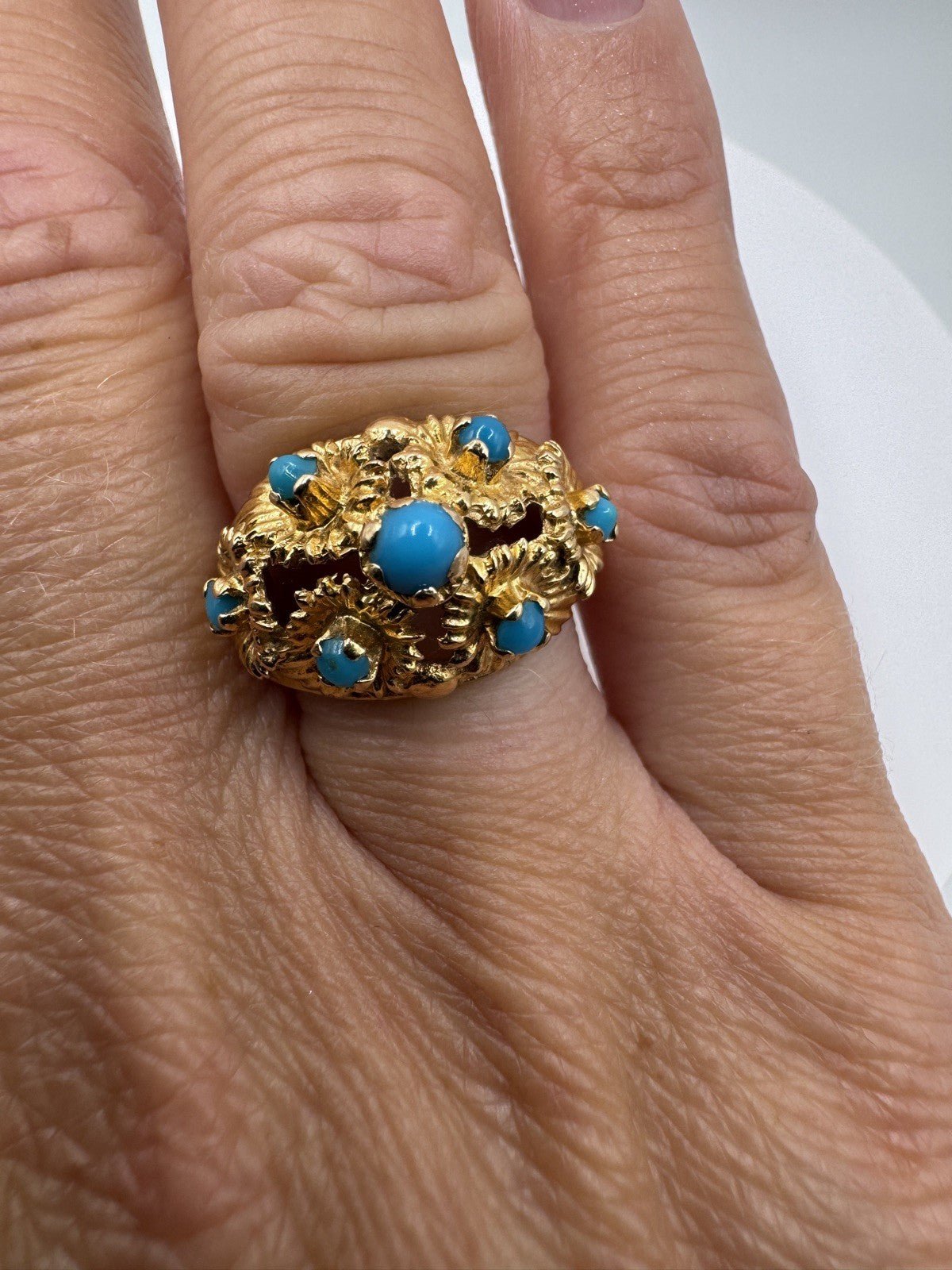 Vintage 14ct Gold Turquoise Ring Size J