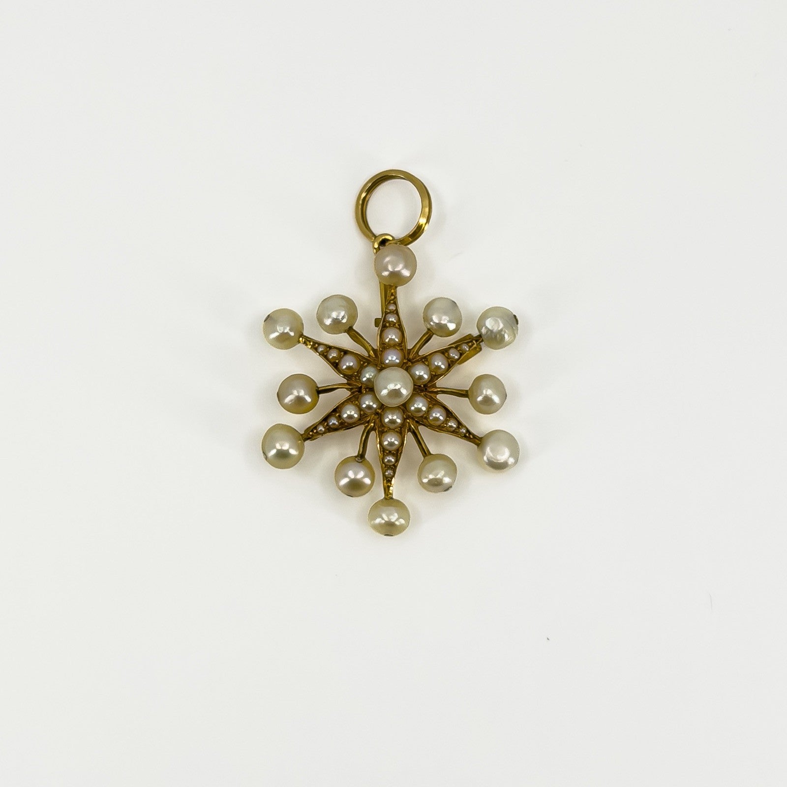 Large Vintage 18ct Gold Celestial Star Pearl Brooch / Pendant 750