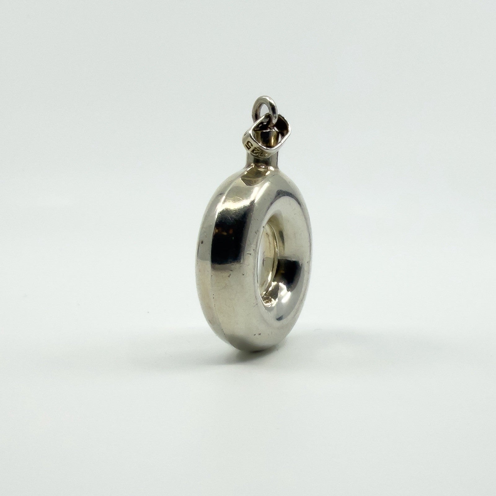 Unusual Chunky Vintage Sterling Silver Round Perfume / Poison Bottle Pendant 925