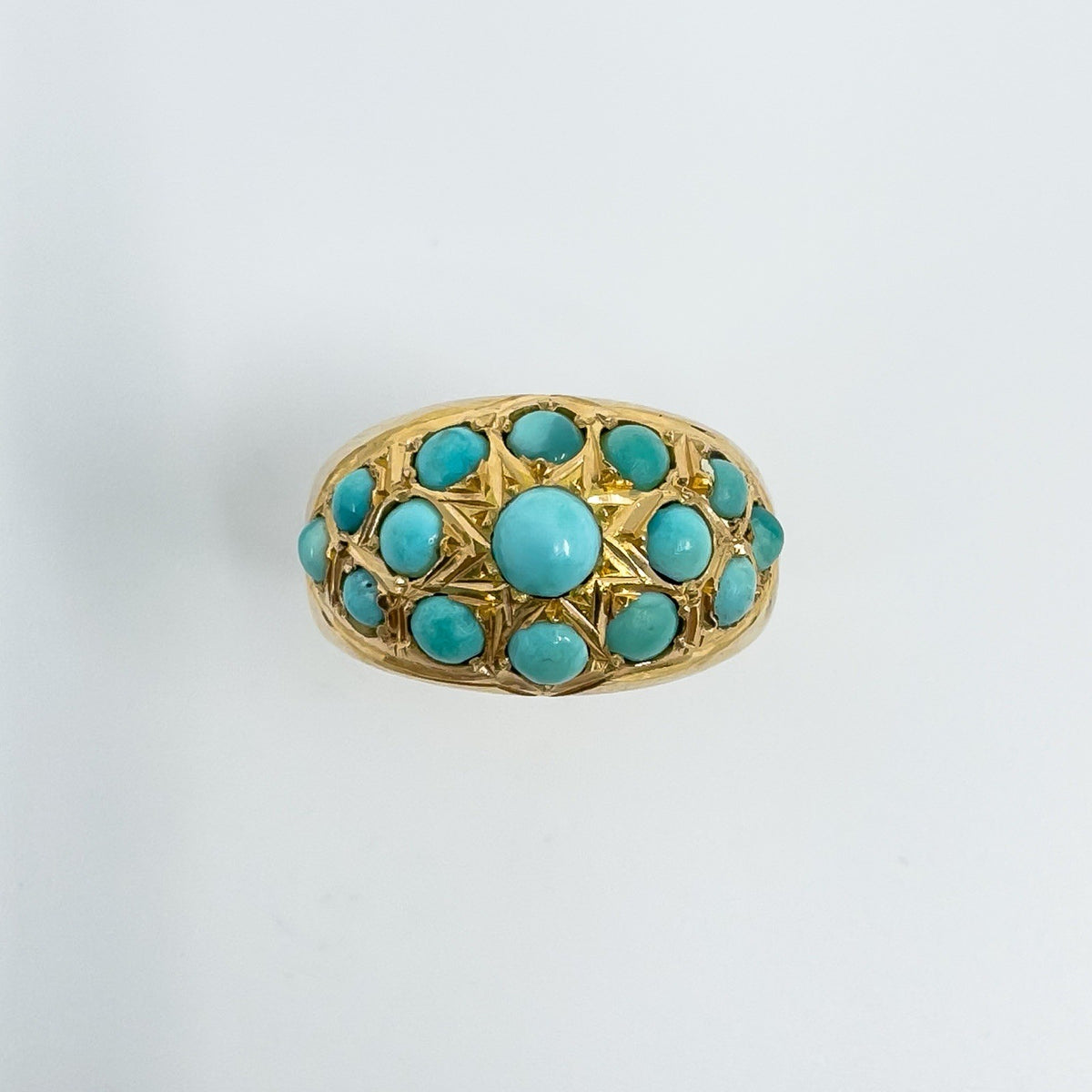 Antique 14ct Rose Gold Turquoise Bombe Ring Size M