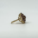 Large Vintage 9ct Gold Garnet Cocktail Cluster Ring Size L