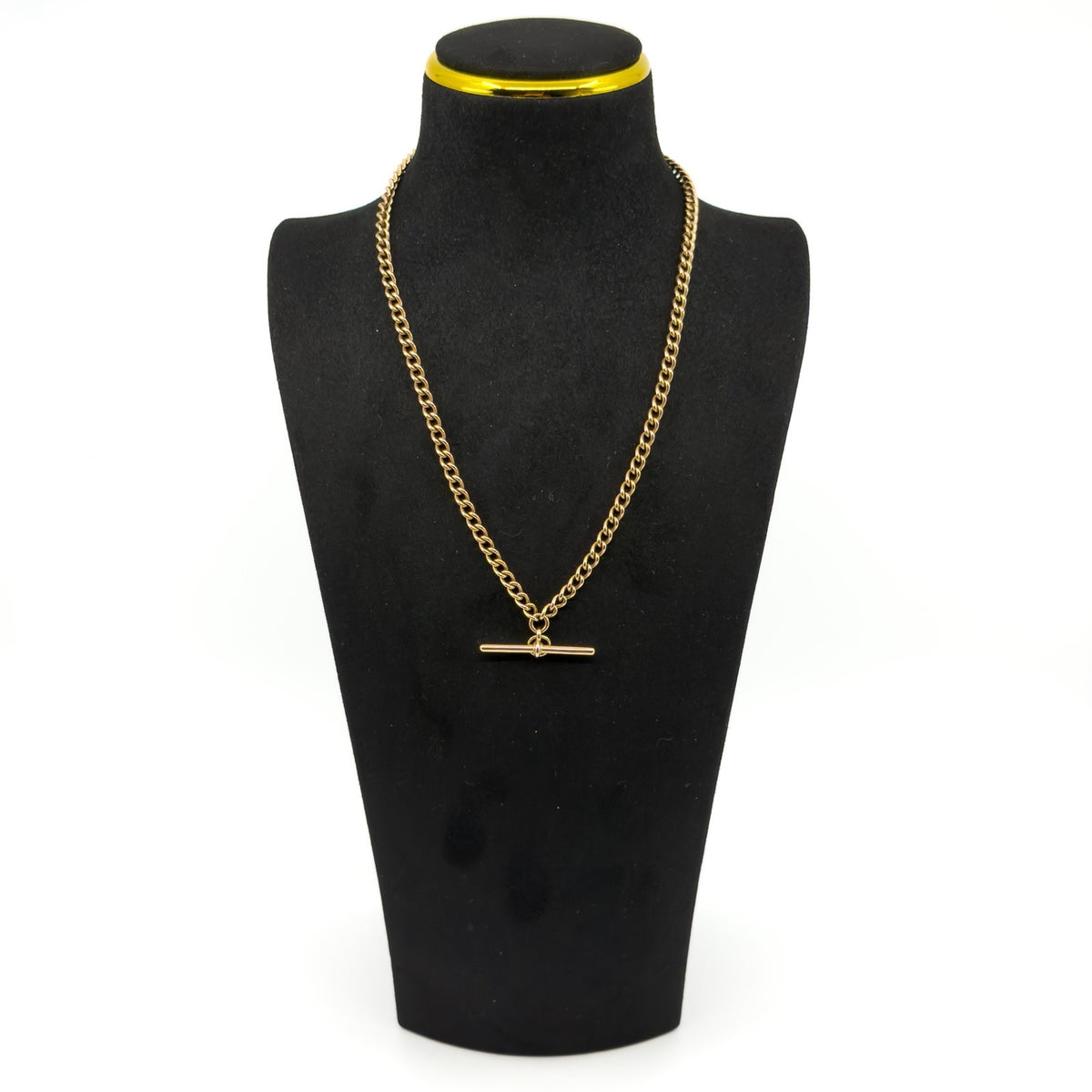 Vintage 9ct Rose Gold 18” Albert Chain Necklace Double Dog Clip & T-Bar 375