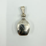 Chunky Sterling Silver Vintage Perfume / Poison Bottle Engraved Pendant 925