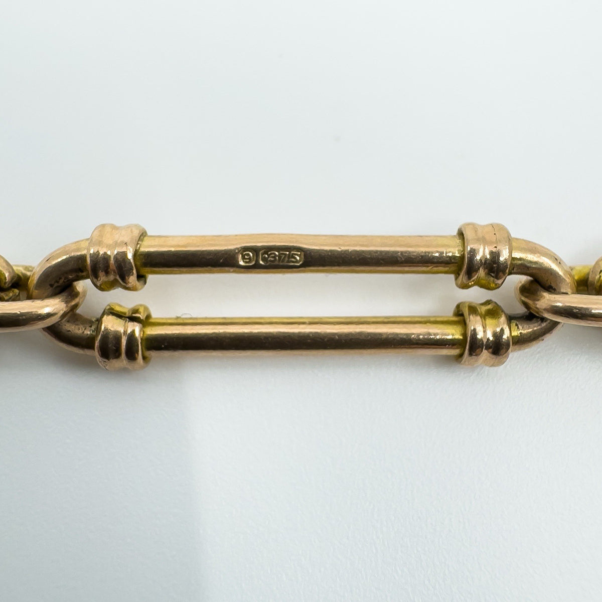 Antique 9ct Rose Gold Fancy Trombone & Fetter Links Bracelet & Dog Clip 375 18g