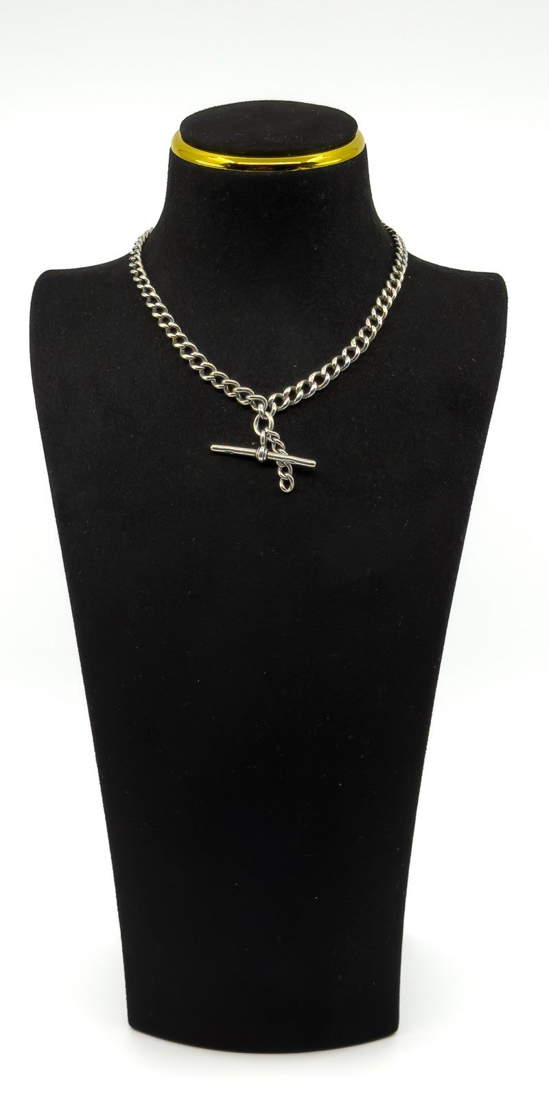 Antique Edwardian Sterling Silver 13.8" Albert Chain & T-Bar Pendant 925 (1901)