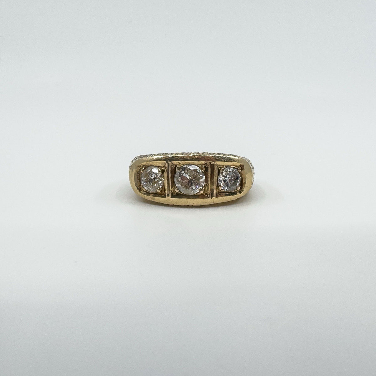 Chunky Vintage 9ct Gold 1.30ct Starburst Diamond Trilogy Ring Gypsy Band Size U