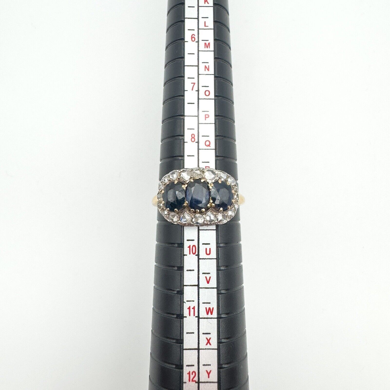 Antique 18ct Gold1.80ct Trilogy Sapphire & Rose Cut Diamond Ring Size R - S