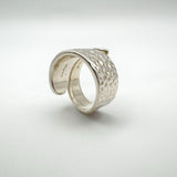 Modernist Snake Ring / Half Hammered Crossover Band in Sterling Silver Size L