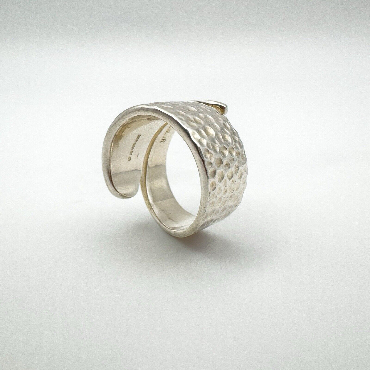 Modernist Snake Ring / Half Hammered Crossover Band in Sterling Silver Size L
