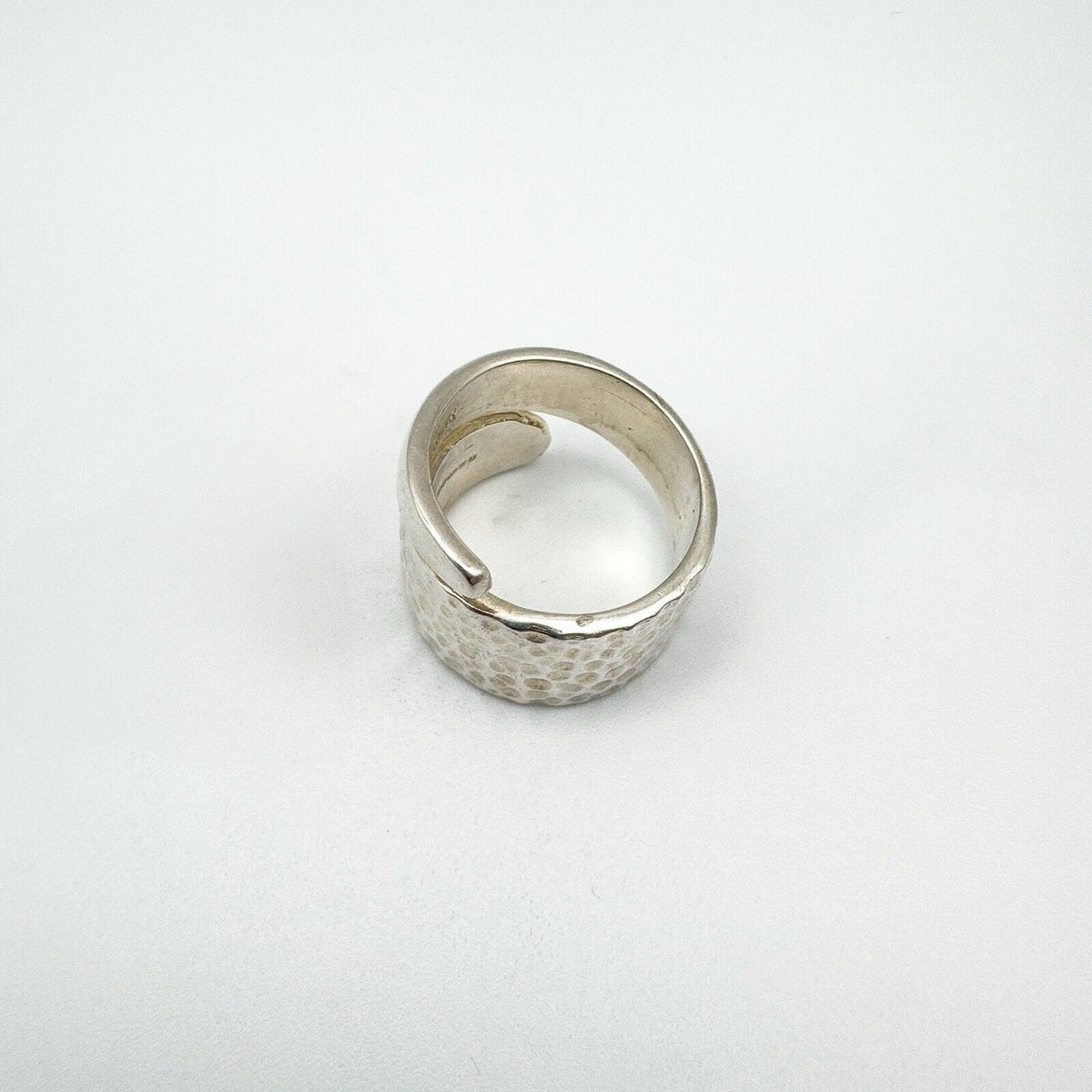 Modernist Snake Ring / Half Hammered Crossover Band in Sterling Silver Size L