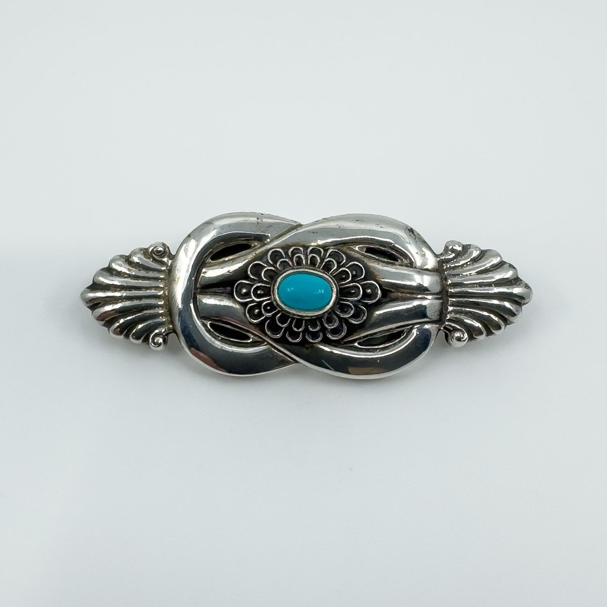 Large Chunky Vintage Sterling Silver Turquoise Brooch 925 Heavy 16g