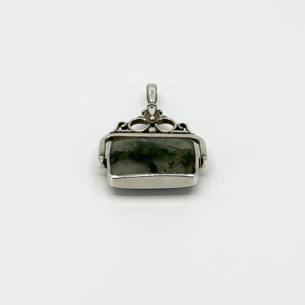 Large Vintage Green Moss Agate & Black Onyx Fob 925 by David Scott Walker
