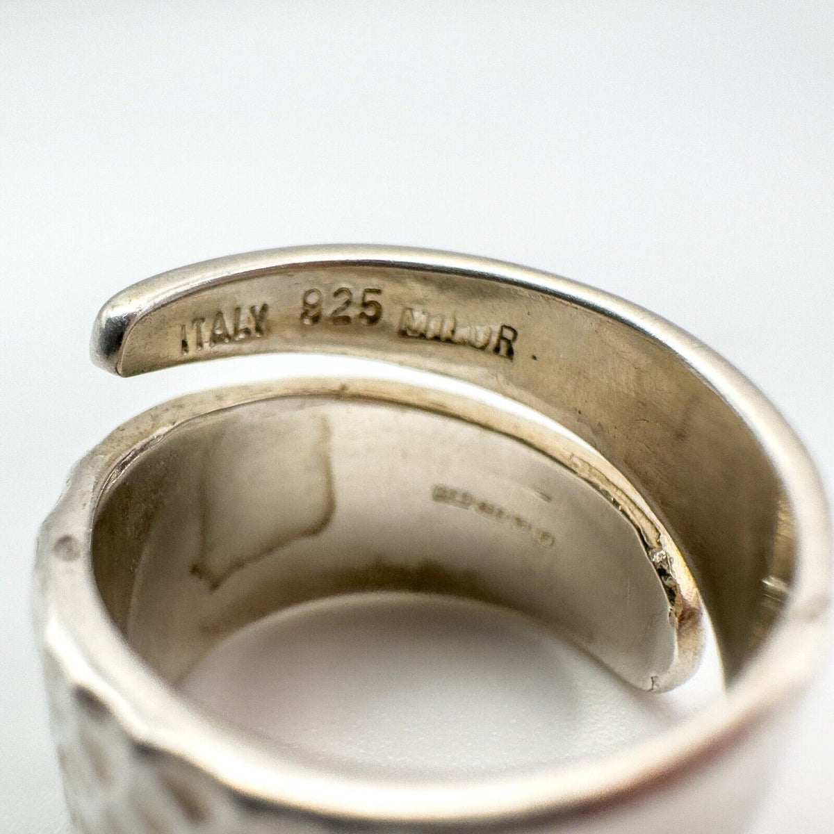 Modernist Snake Ring / Half Hammered Crossover Band in Sterling Silver Size L