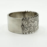 Wide Antique 1885 Victorian Sterling Silver & Gold Engraved Floral Bangle 925