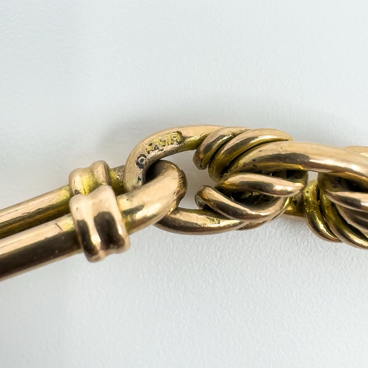 Antique 9ct Rose Gold Fancy Trombone & Fetter Links Bracelet & Dog Clip 375 18g