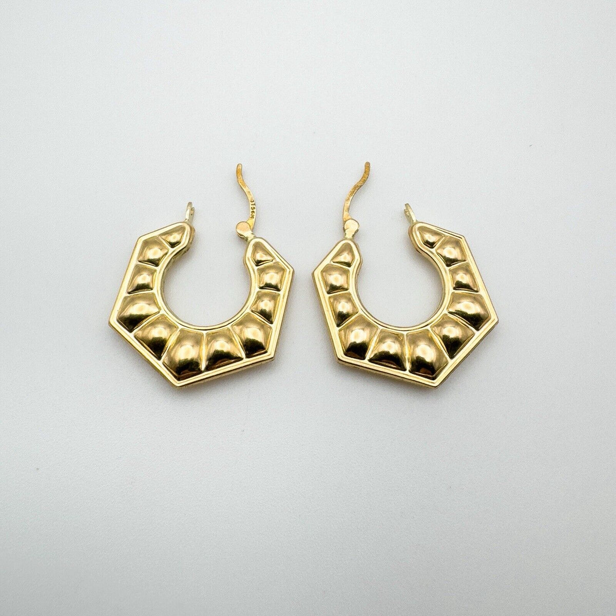 New & Unworn 9ct Gold Vintage Creole Hexagonal Chunky Hoop Earrings