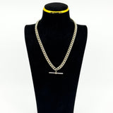 Heavy Chunky Sterling Silver 18.5" Albert Curb Chain & T-Bar Pendant 925