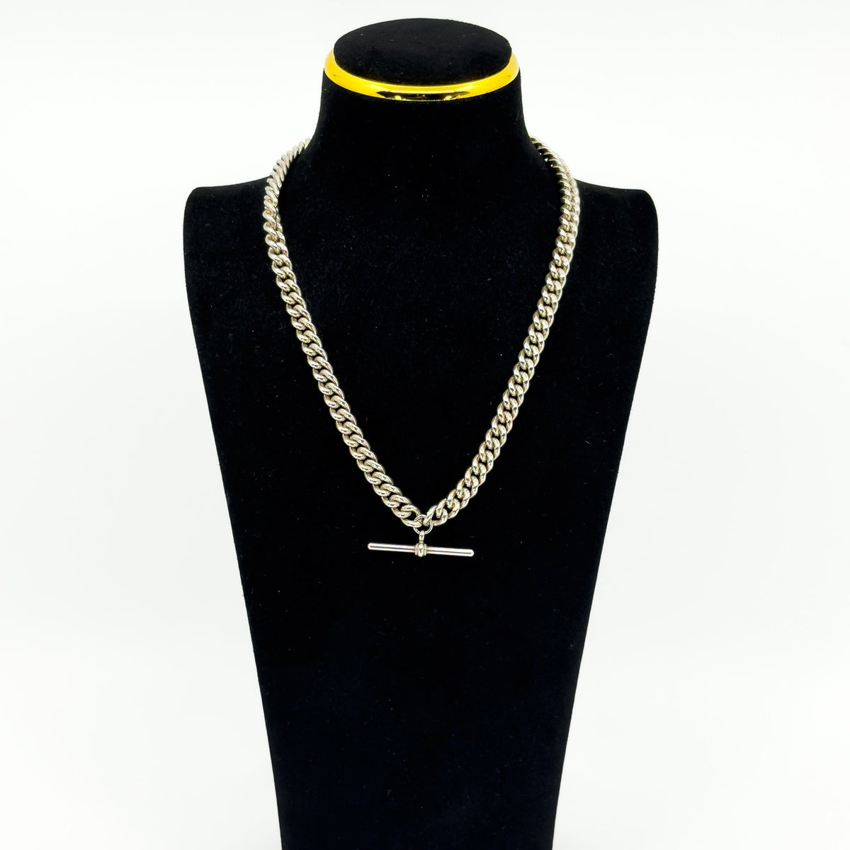 Heavy Chunky Sterling Silver 18.5" Albert Curb Chain & T-Bar Pendant 925