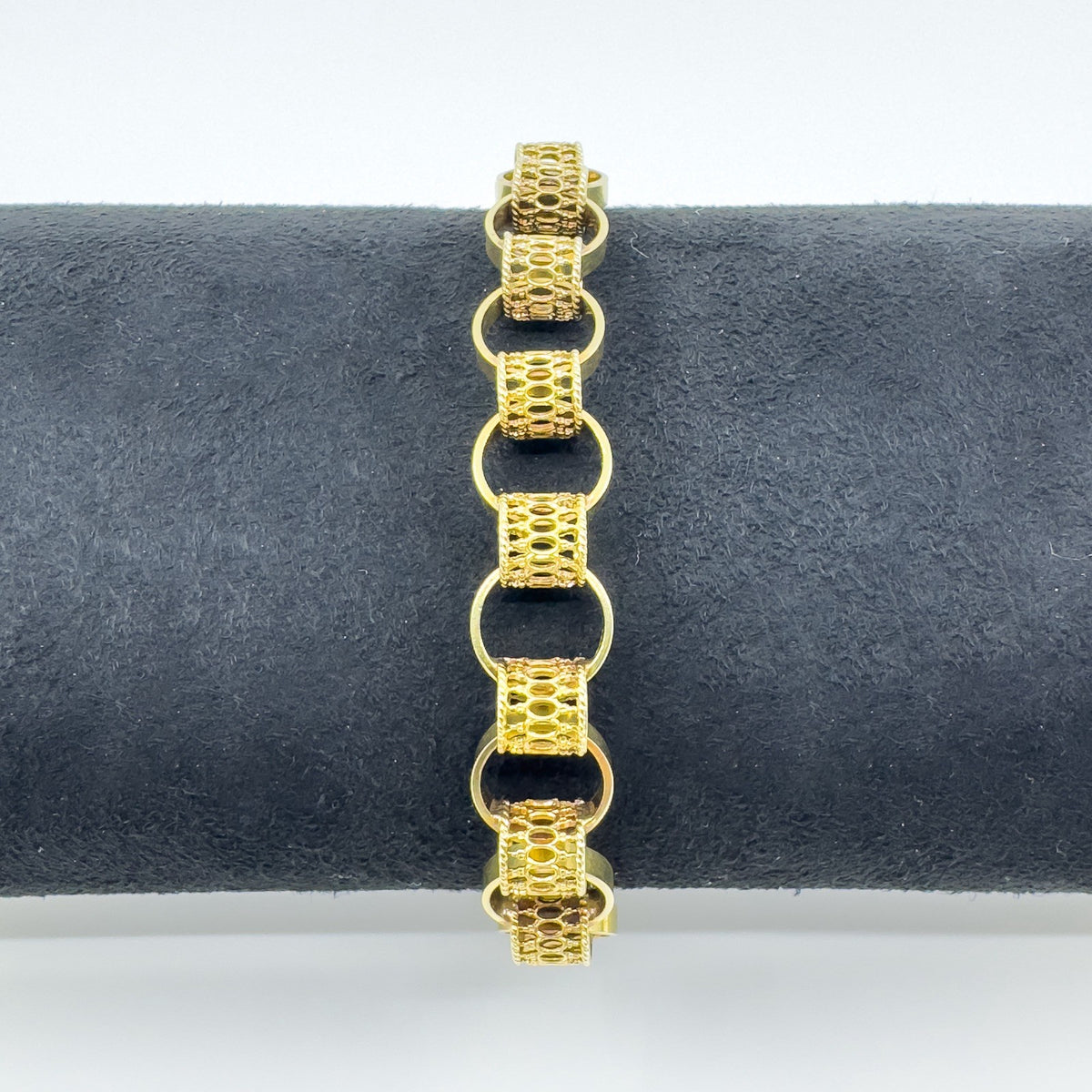 Vintage 9ct Gold Chunky Fancy Links 8” Bracelet 375 (London 1974) 14g