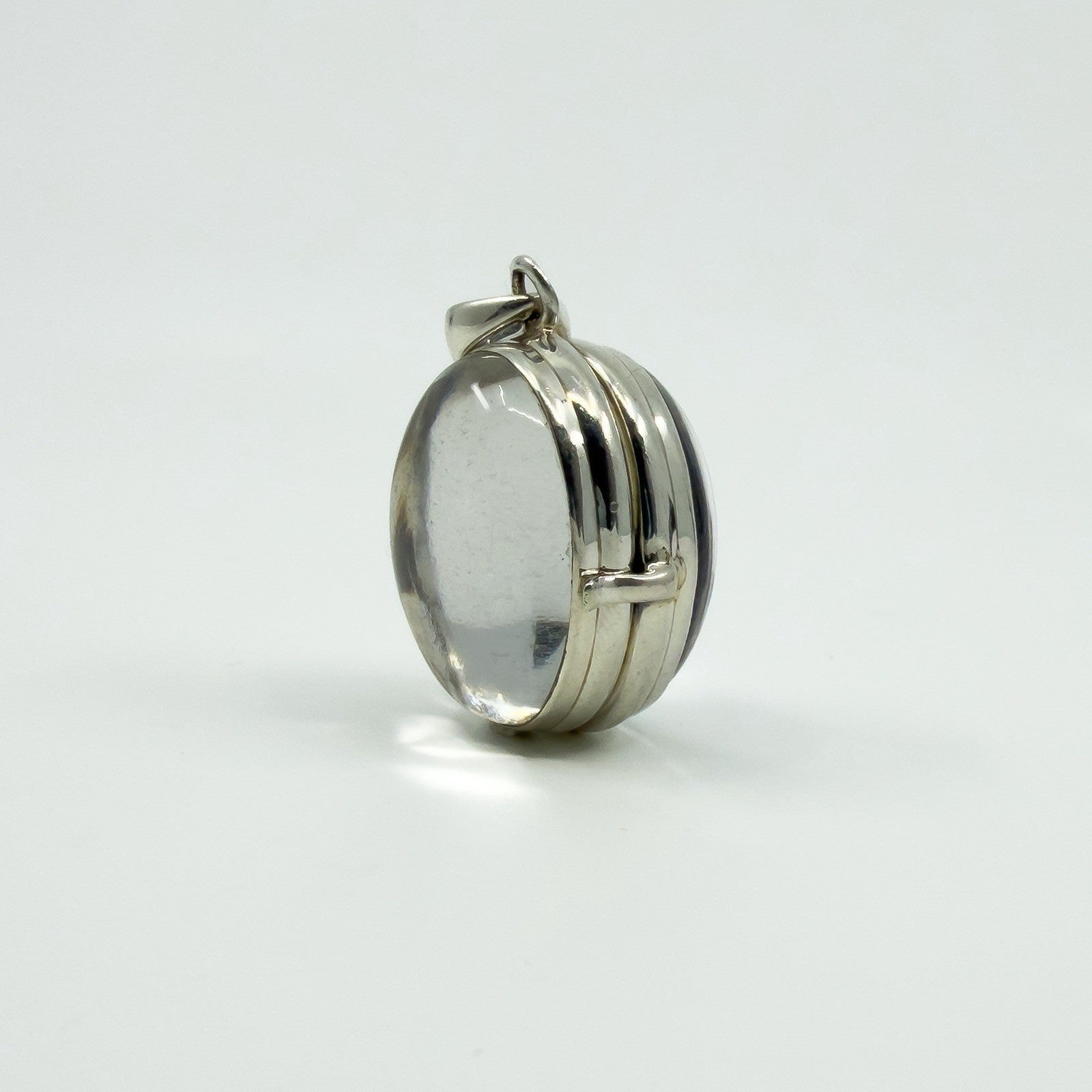 Large Chunky Sterling Silver Oval Double Sided Glass Orb Photo Locket 925