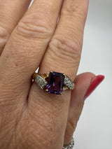 Vintage 9ct Gold 1.75ct Diamond & Amethyst Ring 375 Size R 2004