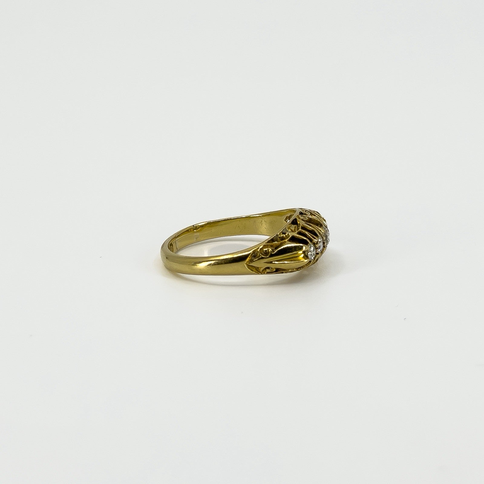 Antique 18ct Gold 0.32ct Diamond Boat Ring 750 Size N (Birm 1914)
