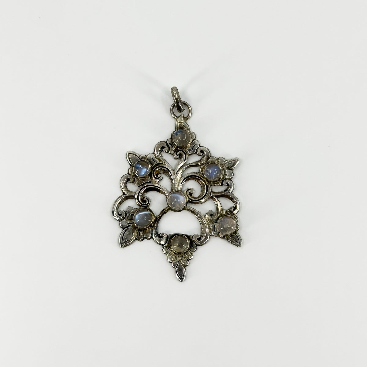 Large Ornate Vintage Sterling Silver Moonstone Pendant 925
