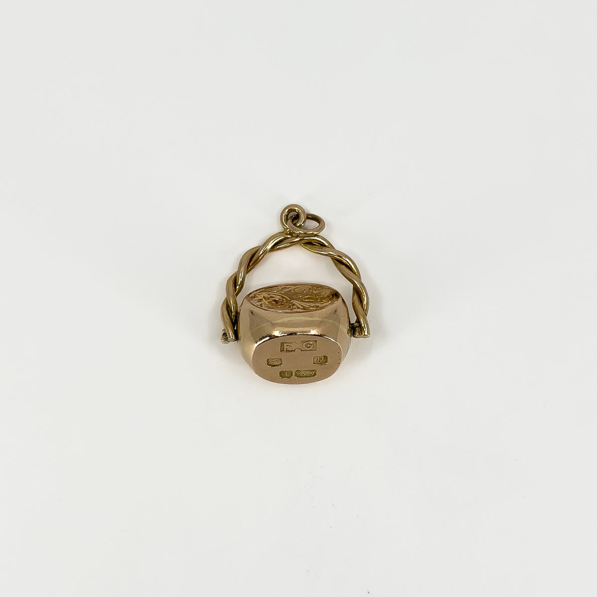 Vintage 9ct Rose Gold Double 3 Sided Spinning Engraved Fob 375 (Birm 1995)