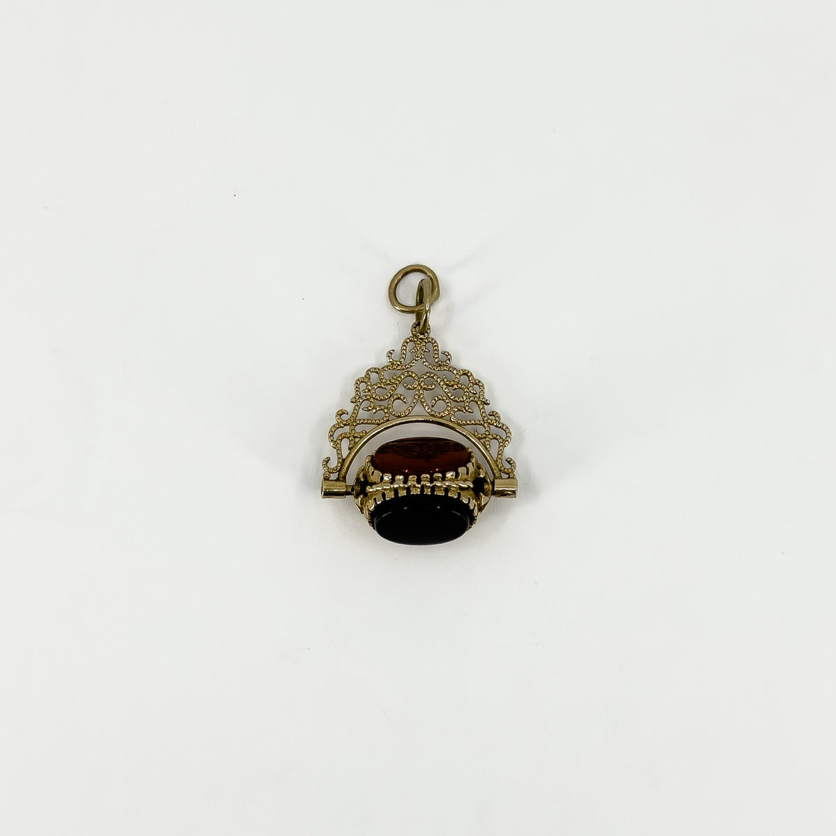Vintage 9ct Gold Spinning Bloodstone Black Onyx & Carnelian Fob Pendant 375