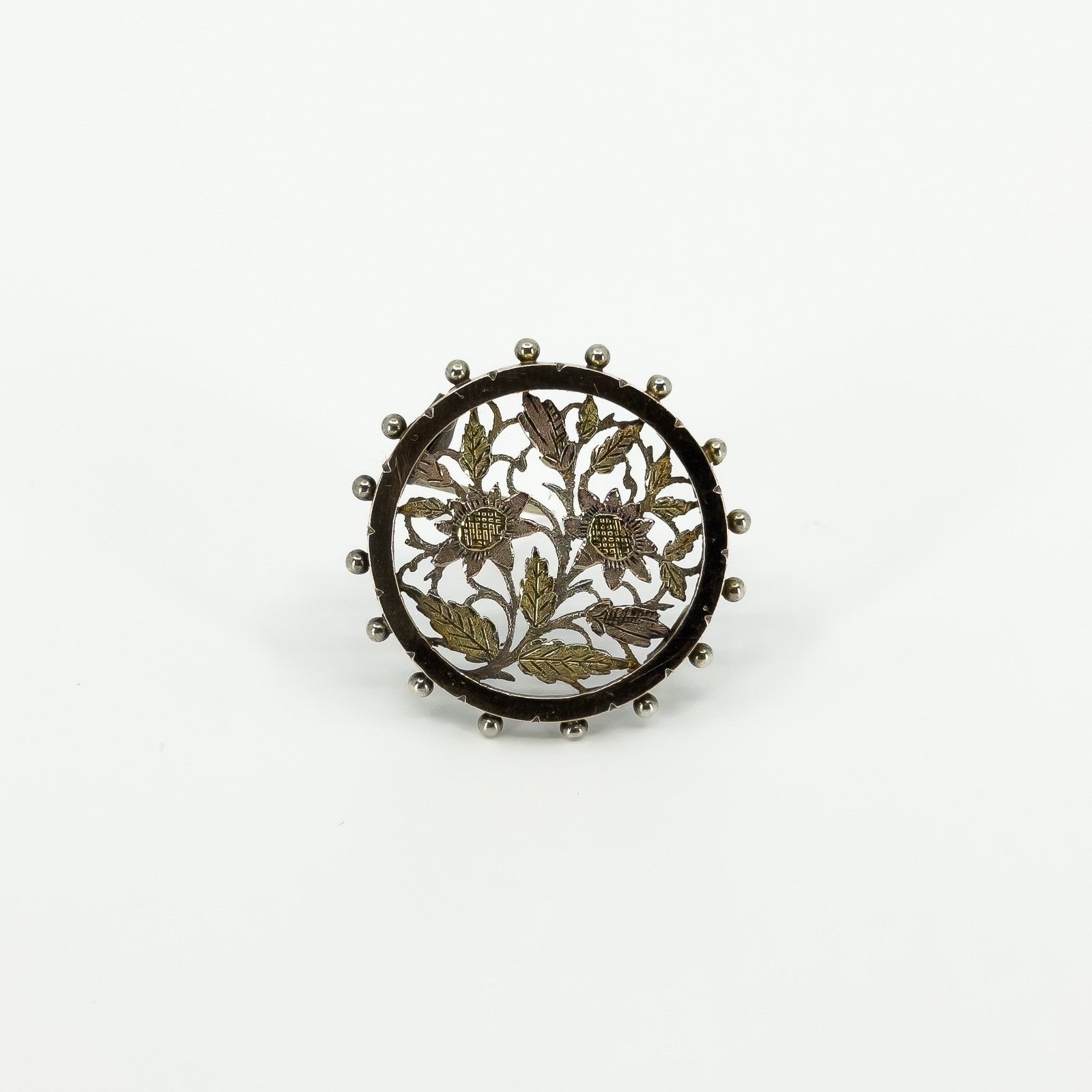 Antique Victorian Aesthetic Sterling Silver Yellow & Rose Gold Floral Brooch 925