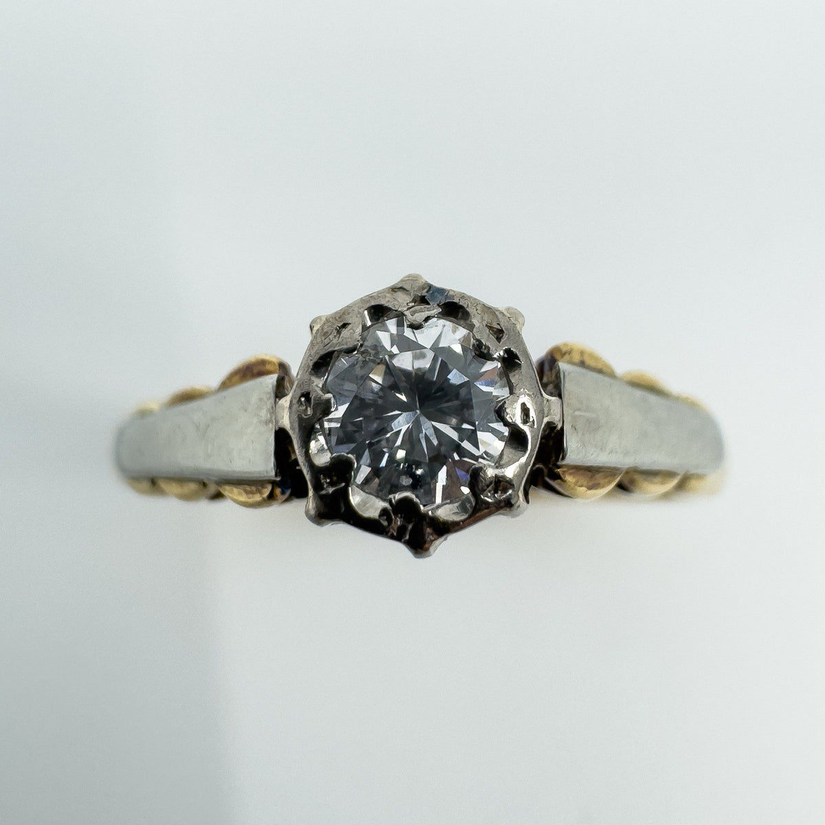 Vintage 18ct Gold & Platinum 0.20ct Diamond Solitaire Ring 750 Size N