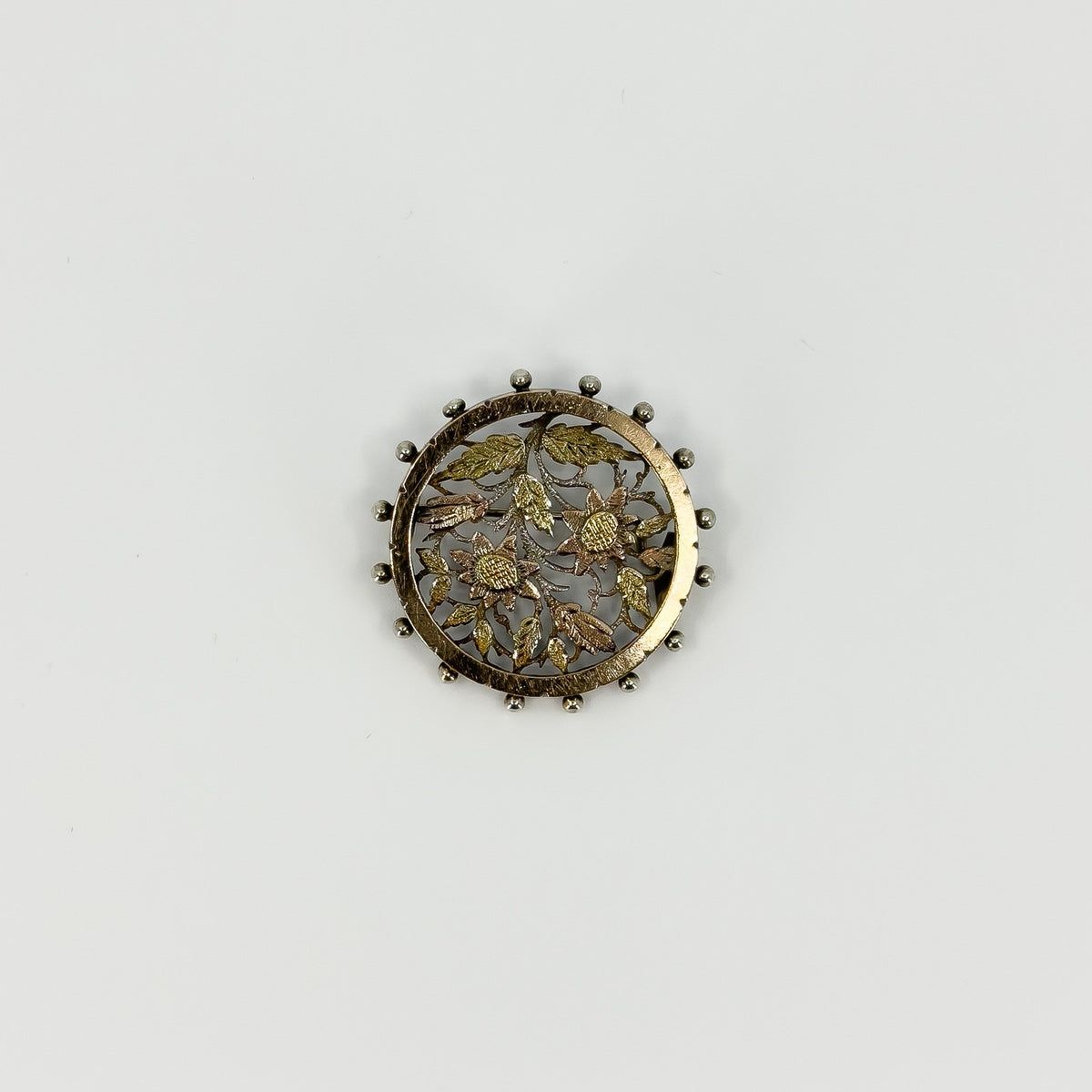 Antique Victorian Aesthetic Sterling Silver Yellow & Rose Gold Floral Brooch 925
