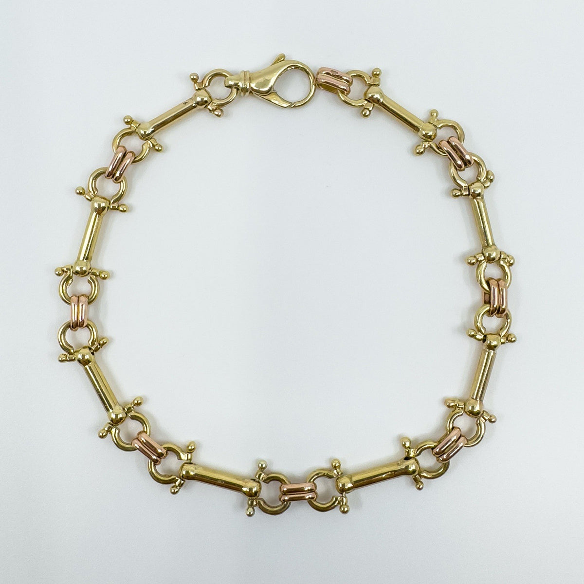 Rare Vintage 9ct Rose & Yellow Gold Horsebit Snaffle Equestrian 8.5” Bracelet