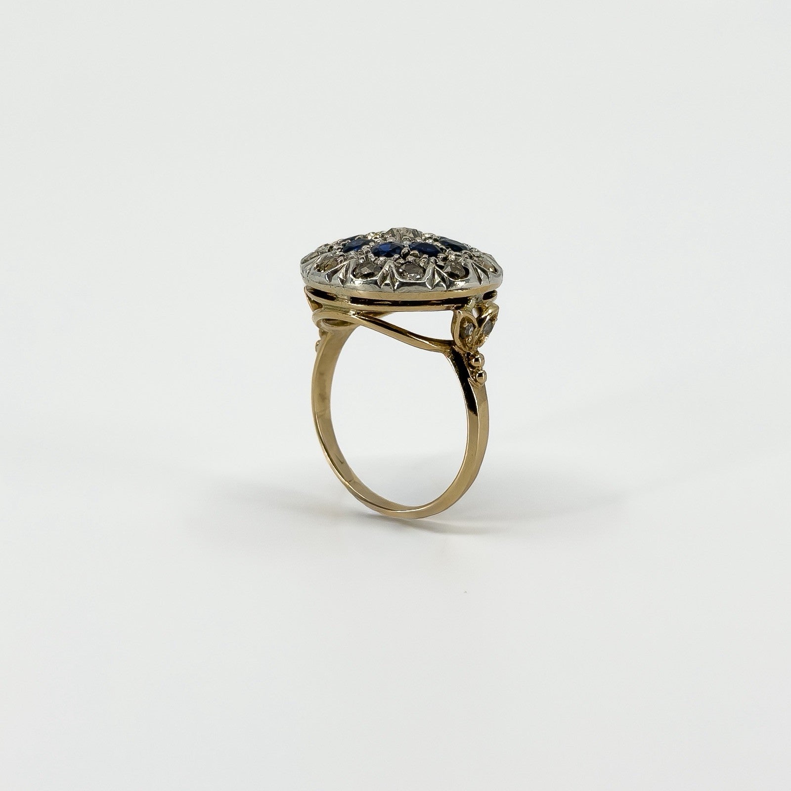 Antique Edwardian 14ct Gold Rose Cut Diamond & Sapphire Bombe Ring 585 Size O P