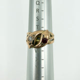 Antique 9ct Rose Gold Double Snake Diamond & Garnet Ring Size U (Chester 1909)